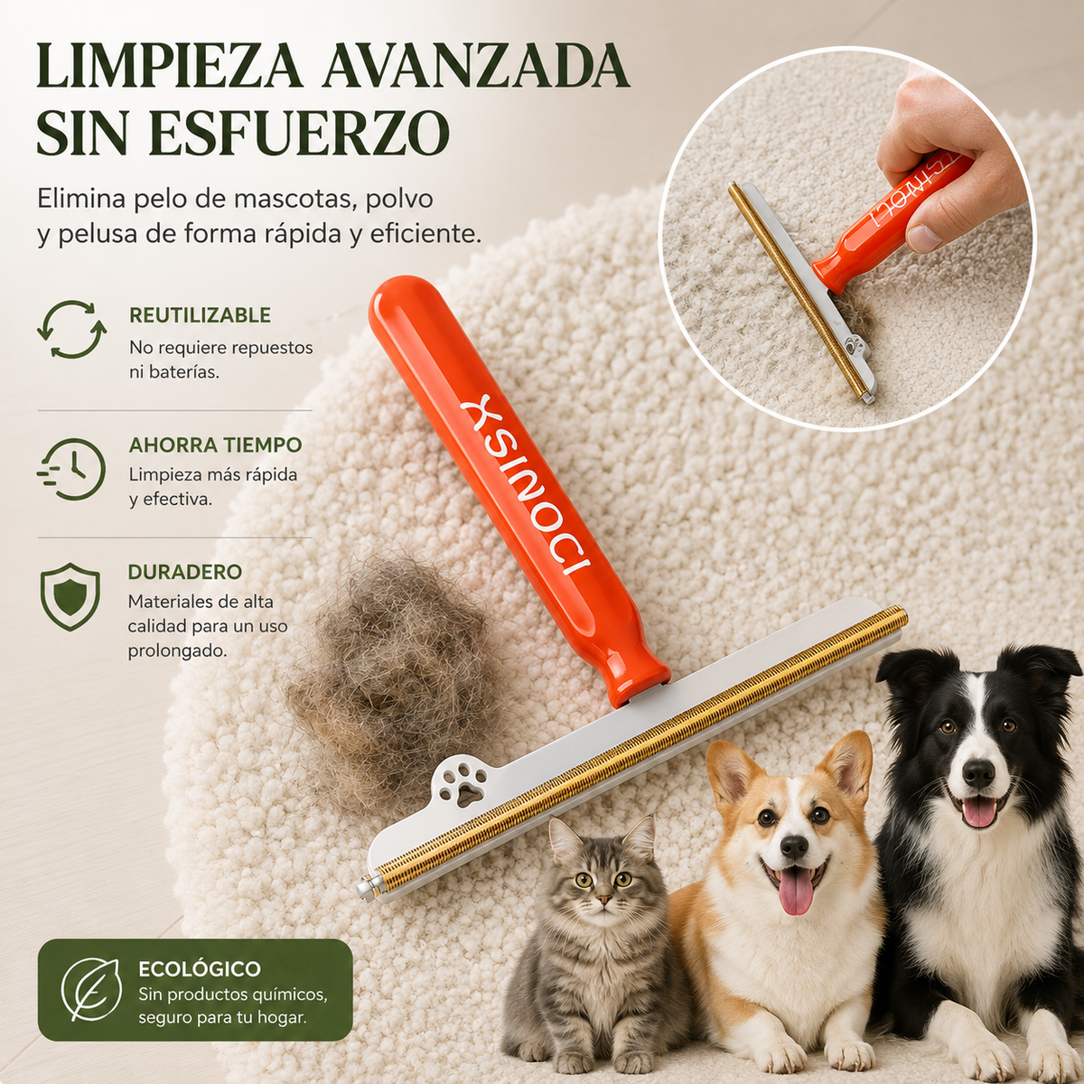Cepillo Quitapelos de Mascotas con Mango Extensible